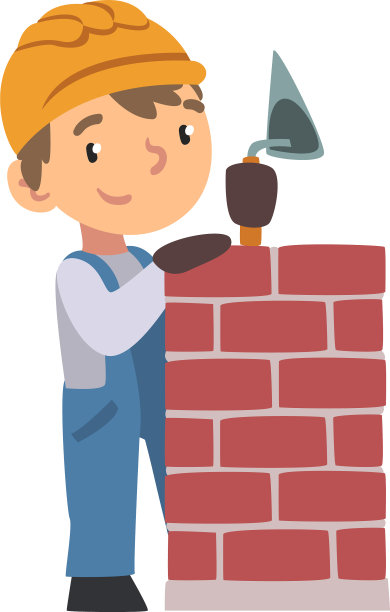 在墙上砌砖的男孩建筑工人图片下载