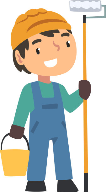 带着桶和油漆的建筑工人图片下载