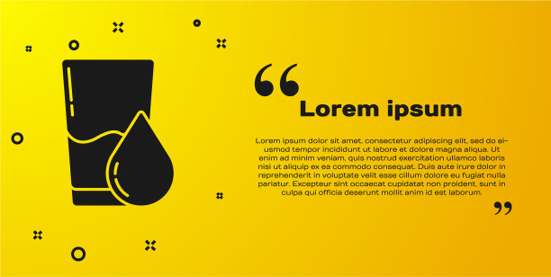 黑色玻璃与水图标隔离在黄色上图片下载