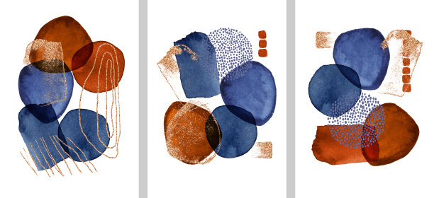 一套现代插图水彩圈，污渍，金线，粉，笔触。蓝色，棕色透明圆圈墙壁图片，标志，封面图片下载