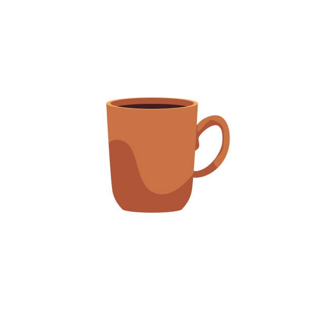 棕色陶瓷咖啡杯纸盒图标，平面矢量插图孤立。图片下载