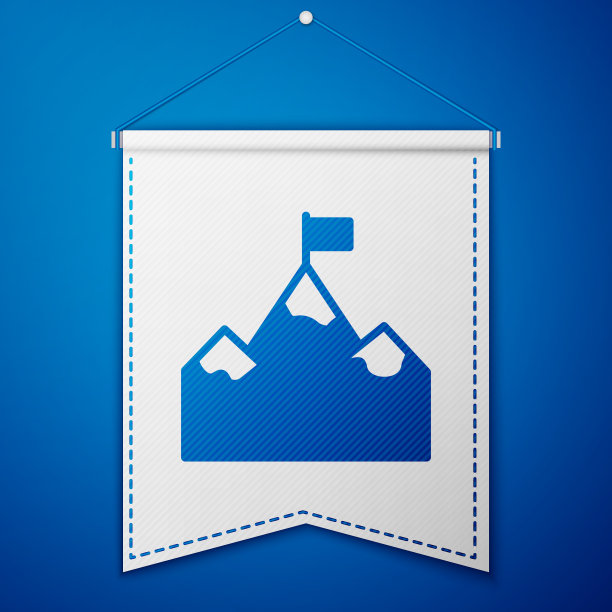 蓝山与旗帜在顶部图标孤立图片下载