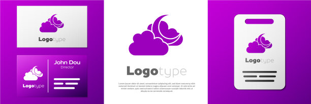 标志云与月亮图标孤立在白色图片下载