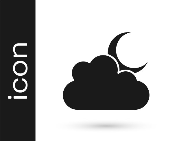 黑色的云与月亮的图标孤立在白色图片下载