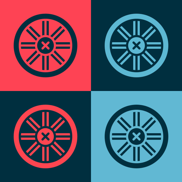 波普艺术老木轮图标孤立的颜色图片下载