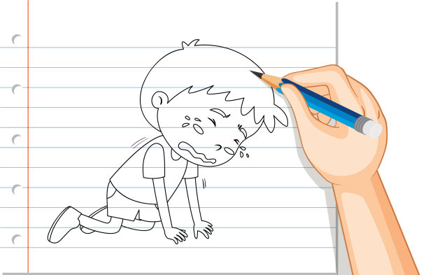 手写的男孩哭轮廓图片下载