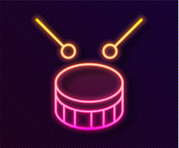 发光的霓虹灯线鼓与鼓棒的图标图片下载