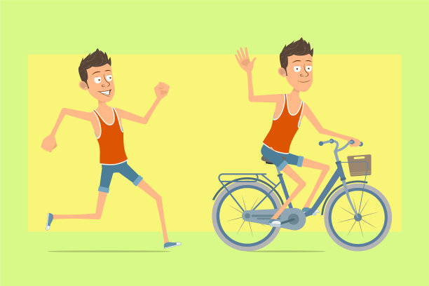 卡通平面滑稽的运动员人物设置图片下载