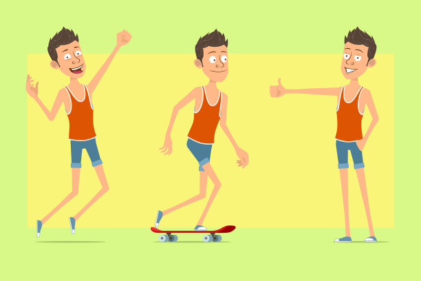 卡通平面滑稽的运动员人物设置图片下载