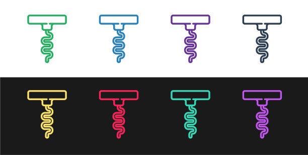 设置线酒螺旋图标孤立在黑色和图片下载