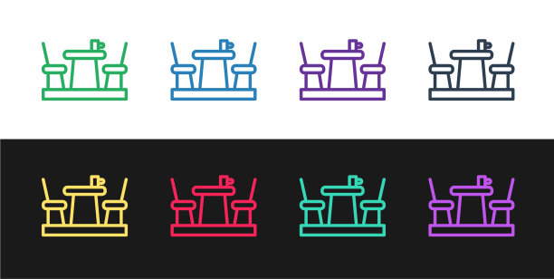 Set line法国咖啡馆图标孤立在黑色和图片下载