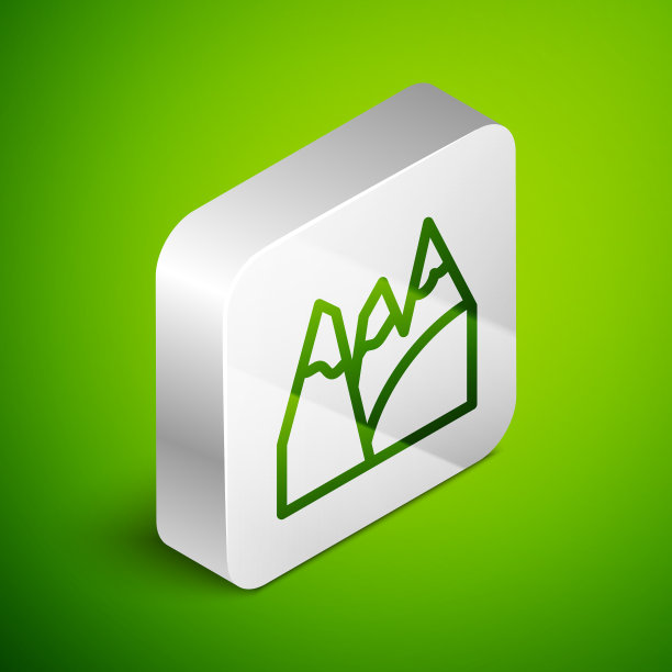 等距线山图标孤立在绿色图片下载