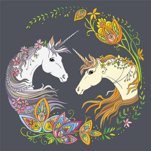 彩色魔法独角兽孤立在灰色图片下载