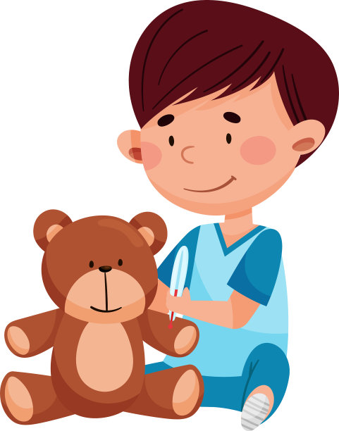 小心的小男孩在医疗穿治疗泰迪图片下载
