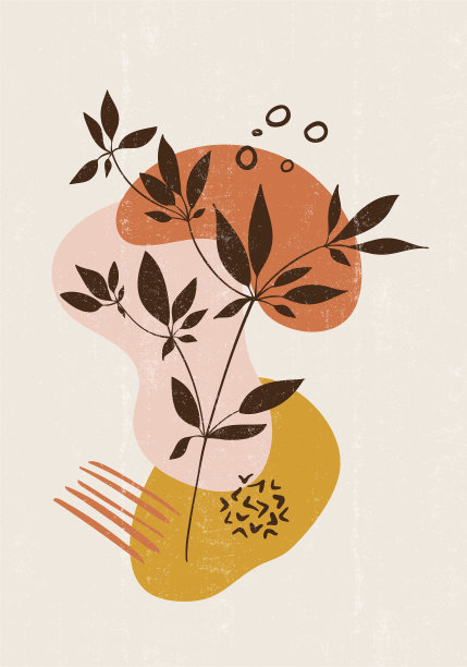 植物版画，波西米亚极简主义版画墙壁艺术图片下载