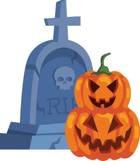 万圣节墓碑上有白色的南瓜图片下载