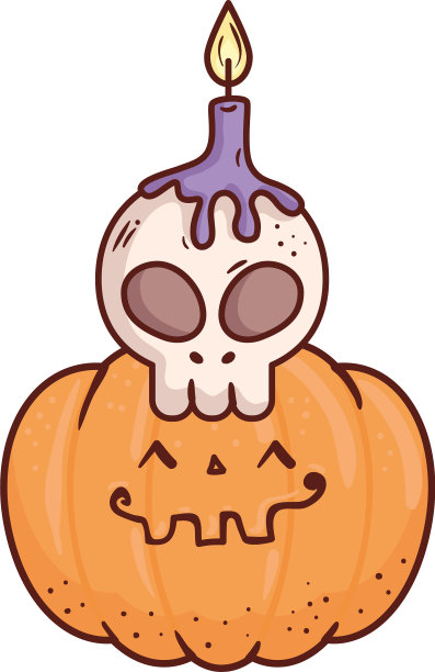 万圣节的可爱的南瓜和骷髅上有蜡烛图片下载