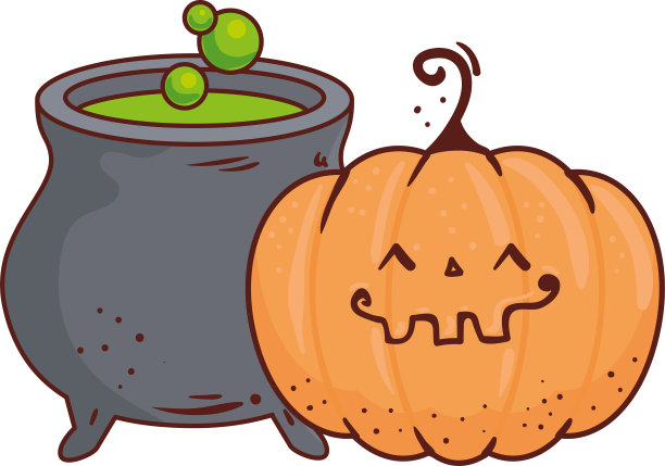 万圣节可爱的南瓜和白色的大锅图片下载