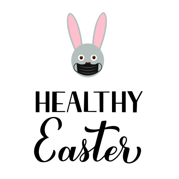 健康复活节书法与蒙面兔子手书。复活节庆祝活动due covid - pandemic印刷海报。矢量模板贺卡，旗帜，贴纸等图片下载