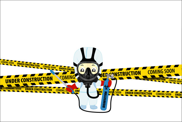 正在建设的概念与医学科学家在防护服清洁和消毒冠状病毒疫情MERS-CoV。平面设计矢量图图片下载