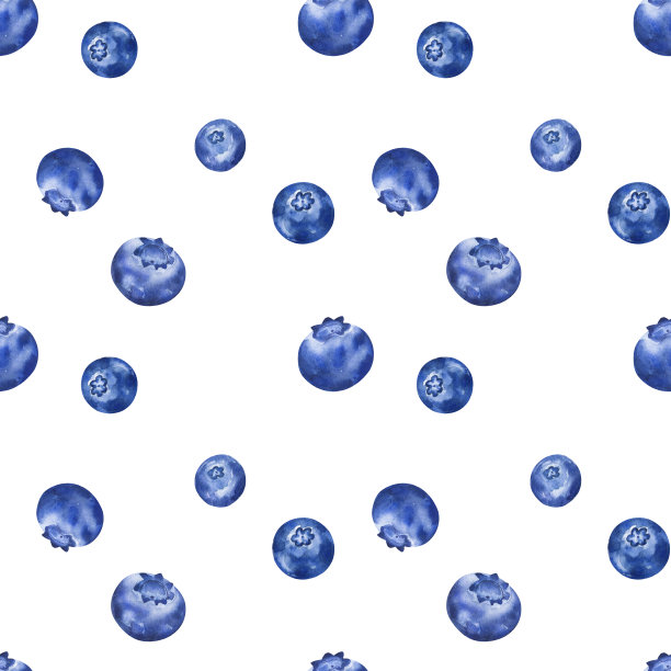 无缝模式与水彩蓝莓孤立的白色背景。手绘水彩插图。图片下载