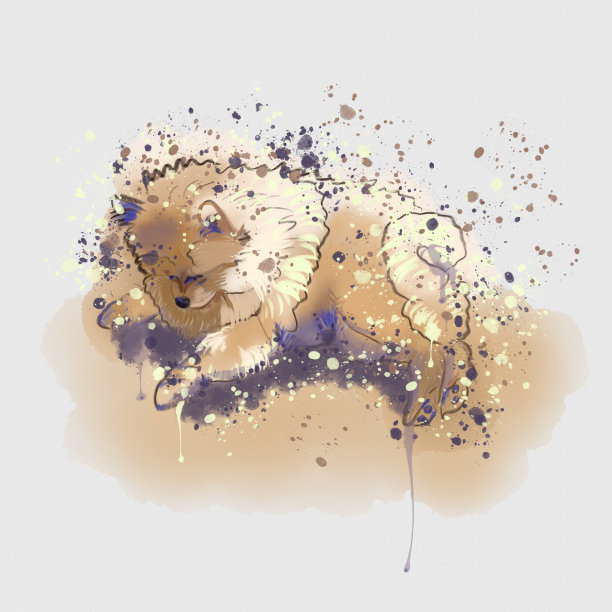 铺设小狗与飞溅，矢量插图图片下载