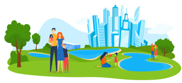 一家人在夏季城市公园图片下载