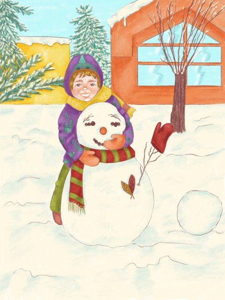 孩子堆雪人图片下载