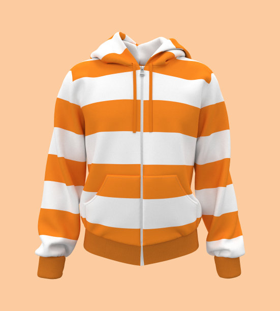 空白条纹连帽运动衫模型与拉链在前视图图片下载