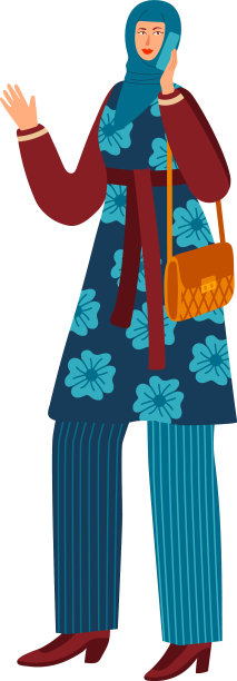 穆斯林妇女与手机传统的头巾图片下载