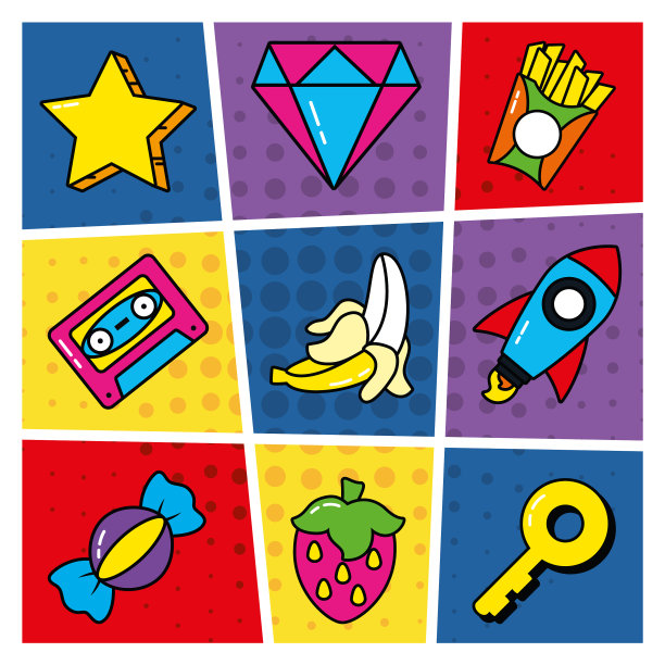 图标设置钻石和波普艺术元素线和图片下载