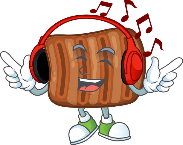 卡通吉祥物设计烤牛肉享受音乐图片下载