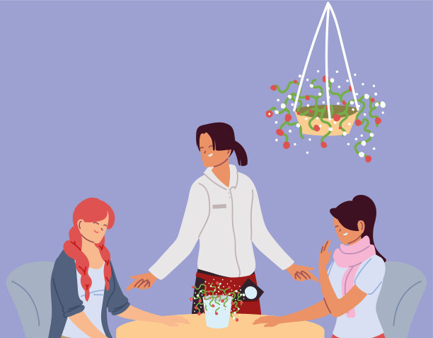 餐厅里的女人和穿制服的服务员图片下载