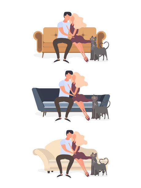 一对恩爱的情侣坐在沙发上。在白色的背景下，情侣们彼此拥抱。用于设计以爱情和情人节为主题的卡片、横幅和海报。向量。图片下载