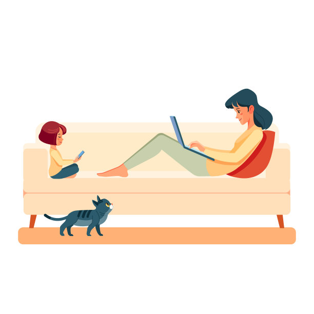 工作在家家庭母亲和孩子女儿图片下载