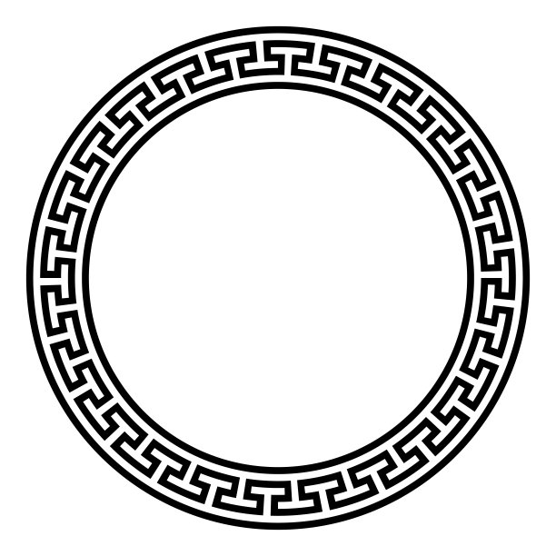 圆形框架与简单的曲流模式，希腊键边界图片下载