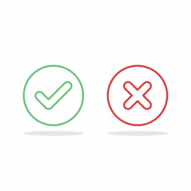 检查和错误标记，打勾和打叉标记，接受/拒绝，批准/不批准，是/否，对/错，绿/红，正确/假，Ok/不Ok -绿色和红色的矢量标记符号。孤立的图标。图片下载