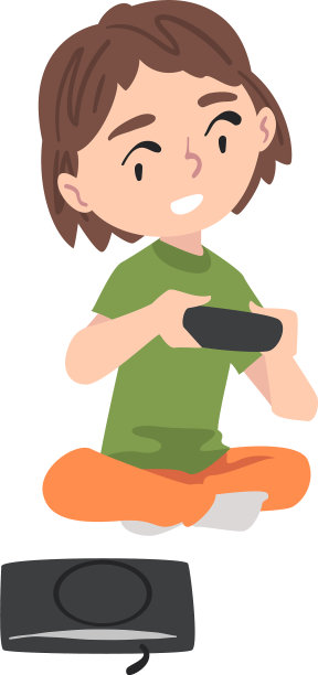 兴奋的女孩坐在地板上玩游戏图片下载