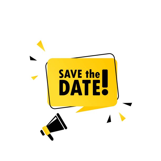 扩音器与保存日期演讲气泡横幅。扬声器。可用于商业，市场营销和广告。向量EPS 10。在白色背景上隔离图片下载