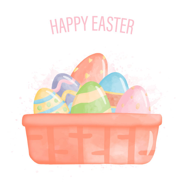 水彩画复活节快乐，篮子里有复活节彩蛋图片下载