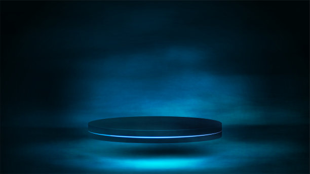 空黑暗的讲台产品展示，3d现实的矢量插图。蓝色和黑暗的数字场景图片下载