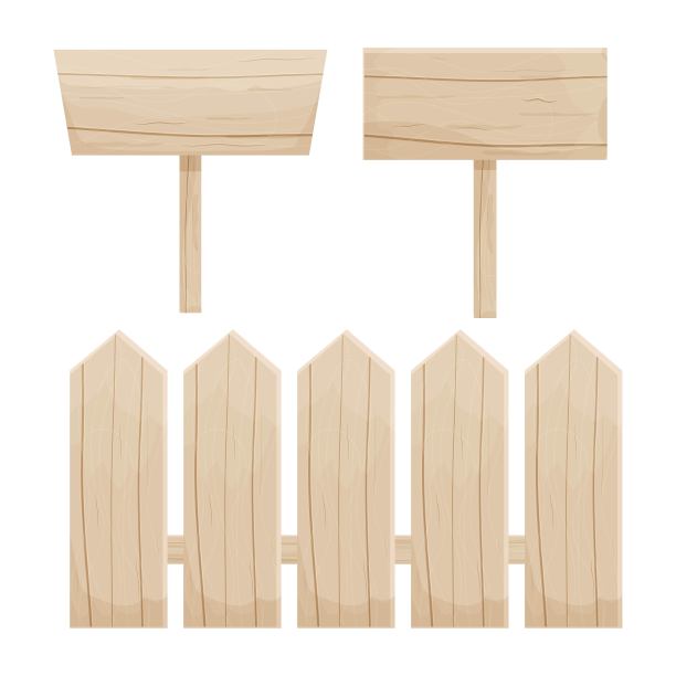 设置木花园乡村围栏和广告牌，纹理，细节在柔和的颜色斯堪的纳维亚卡通风格孤立在白色的背景。户外装饰，季节性物品。图片下载
