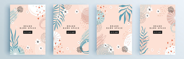 现代抽象封面集，最小封面设计。彩色几何背景，矢量插图。图片下载