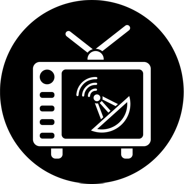 碟式电视电视图标黑色孤立上白色图片下载