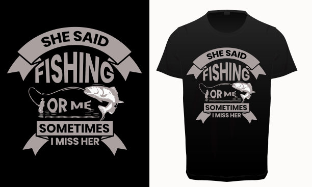 钓鱼爱好者和钓鱼t恤的设计图片下载