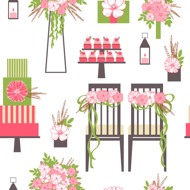 婚礼无缝图案椅子蛋糕图片下载