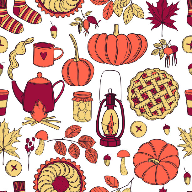 花样以南瓜饮料和馅饼秋情图片下载