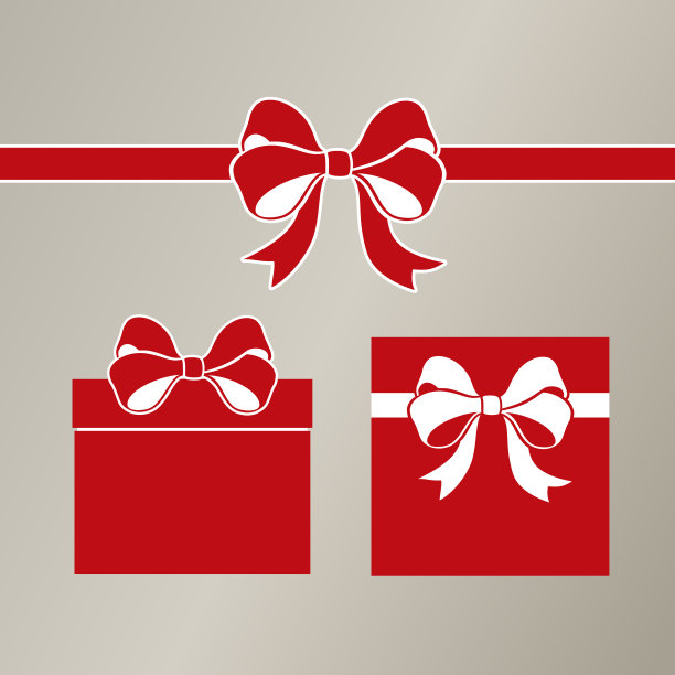 设置红色简单礼盒蝴蝶结和丝带图片下载