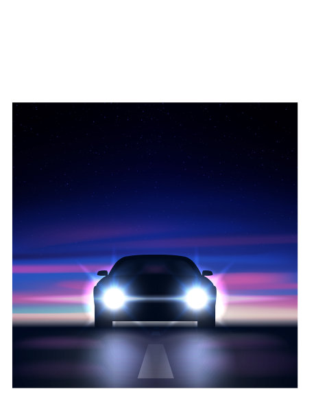 在星空下开着明亮前灯的夜车图片下载