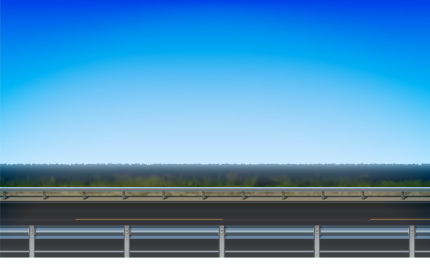 路边有防撞护栏的侧视图图片下载